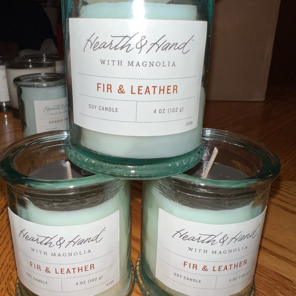3 - 4oz Fir & Leather Hearth & Hand Candles NEW